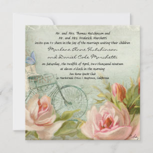 Invitación Bodas Hipster Rosas de bicicleta Cabaña de Madera 