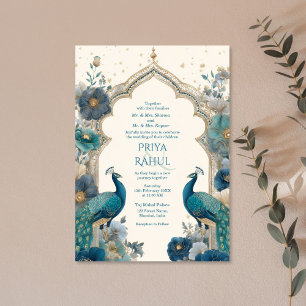Invitación Bodas Indias Elegantes y Ornamentadas con Pavos Re