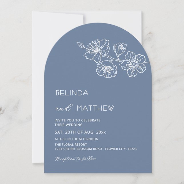 Invitación Bodas informales de flores blancas azul polvorient (Anverso)