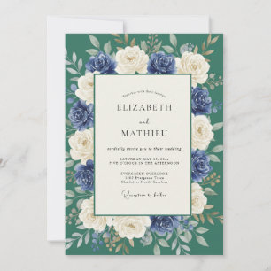 Invitación Bodas invernales pintorescas de color azul verde