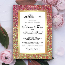 Invitación Bodas Islámicas con Brillo Rosa Pastel de Hoja de