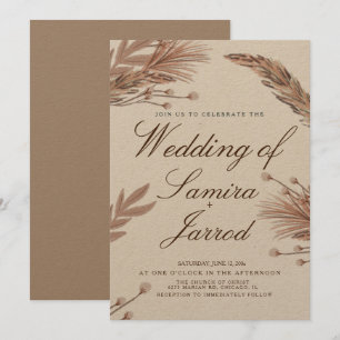 Invitación Bodas Kraft Dibujadas a Mano Pampas Botánicas