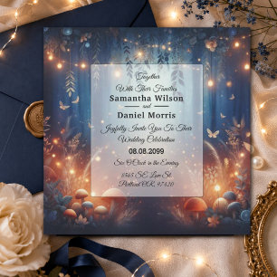 Invitación Bodas Mágicas con Luces de Hadas y Bosque bajo la 