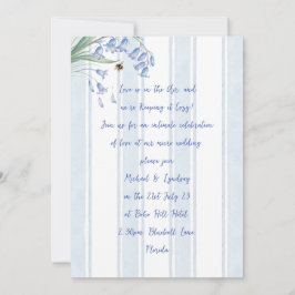 Invitación Bodas manuscritas de campanillas azules y abejas d