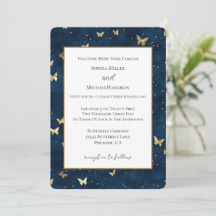 Invitación Bodas Mariposas Azul Oro