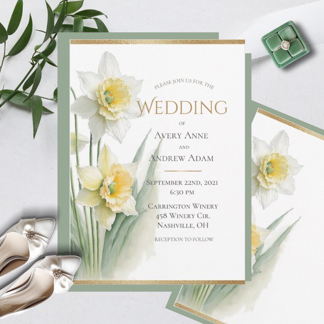 Invitación Bodas Modernas Acuarelas Florales Blancas Narcisos (Subido por el creador)
