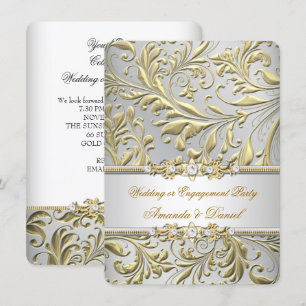 Invitación Bodas o Compromiso Floral Dorado Plateado Remolino