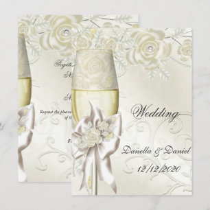 Invitación Bodas Oro Crema Perla Floral Rosas 2