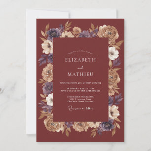Invitación Bodas Otoñales Pintorescas de Color Vino Rojo
