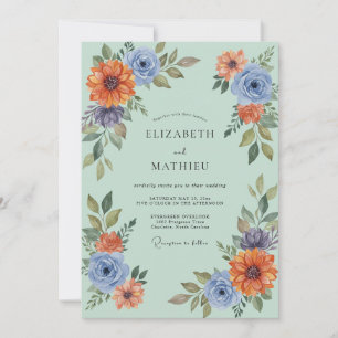 Invitación Bodas Otoñales Pintorescas de Verde Espuma de Mar