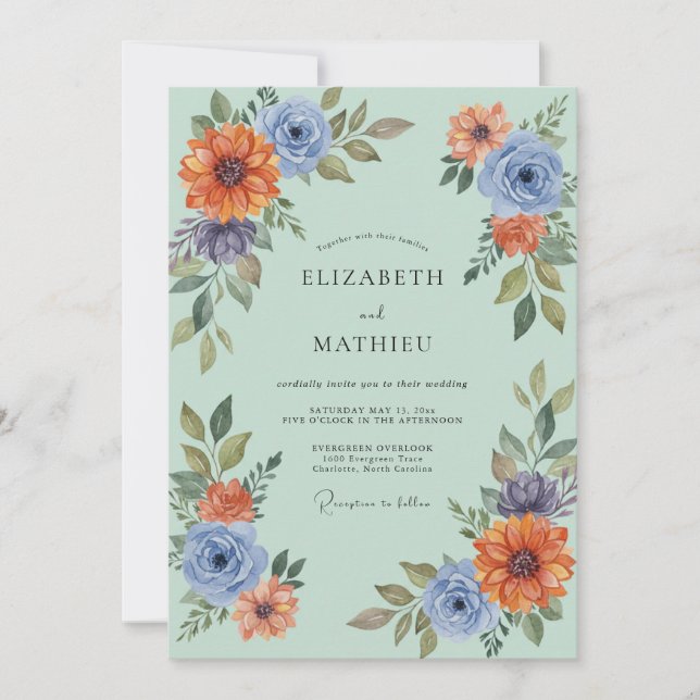 Invitación Bodas Otoñales Pintorescas de Verde Espuma de Mar (Anverso)
