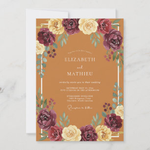 Invitación Bodas pintorescas de otoño con naranja quemada