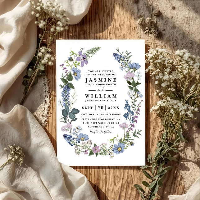 Invitación Bodas QR Código Moderno Elegante Flores Moradas (Subido por el creador)