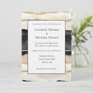 Invitación Bodas Rayas Crema Negro Champagne Dorado