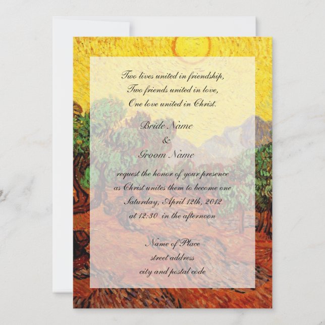 Invitación bodas religiones,Vincent van Gogh Olivos (Anverso)