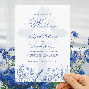 Invitación Bodas religiosas de flores silvestres azules