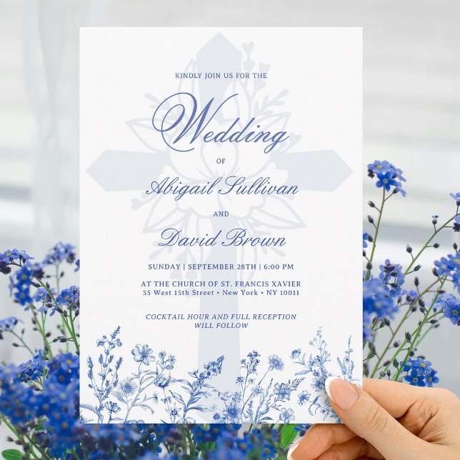 Invitación Bodas religiosas de flores silvestres azules (Subido por el creador)