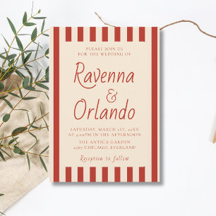 Invitación Bodas Retro Minimalistas con Franjas de Marfil Roj