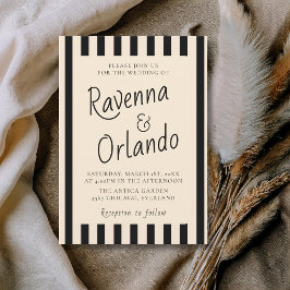 Invitación Bodas Retro Minimalistas con Rayas Negras y Marfil