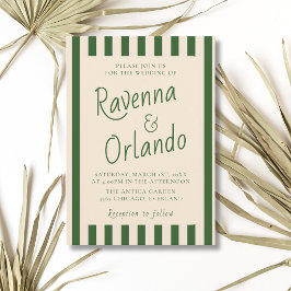 Invitación Bodas Retro Minimalistas con Rayas Verde Botella