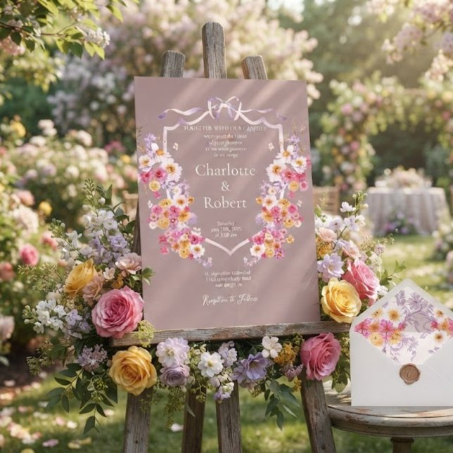 Invitación Bodas Románticas Flores alrededor de la Cresta Bot (Subido por el creador)
