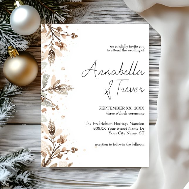 Invitación Bodas románticas neutrales con bayas de invierno e (Subido por el creador)