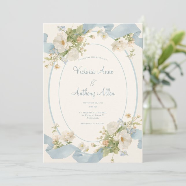 Invitación Bodas románticas y elegantes de peonías florales a (Anverso de pie)