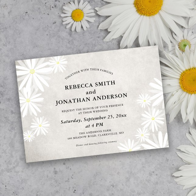 Invitación Bodas Rústicas Boho de Margaritas Blancas Simples (Subido por el creador)