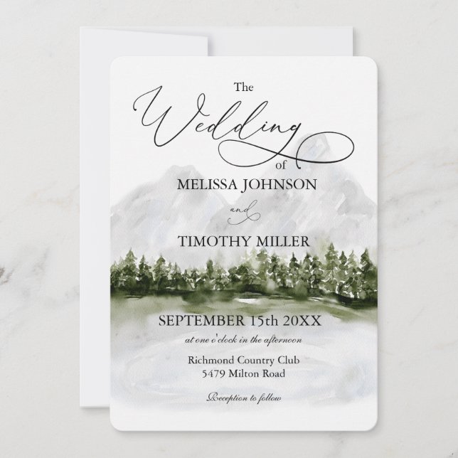 Invitación Bodas Rústicas de Bosque de Montaña de Pinos (Anverso)