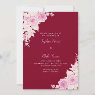 Invitación Bodas Rústicas Elegantes Rosas Rosadas Otoño Burgu