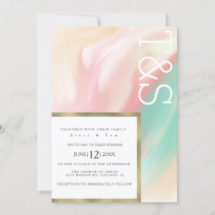 Invitación Bodas Tipografía Mármol Rosa Turquesa Melocotón