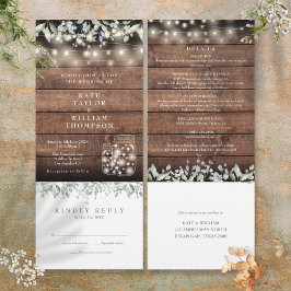 Invitación Bodas Todo En Uno Frascos De Mason Con Follaje Rús