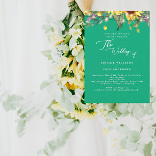 Invitación Bodas Verdes Elegantes Girasoles