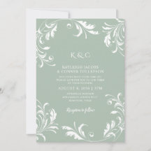 Bodas Vintage Elegantes Remolinos Verde Salvia Cla