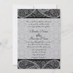 Invitación Bodas Vintage Paisley Negro Damask