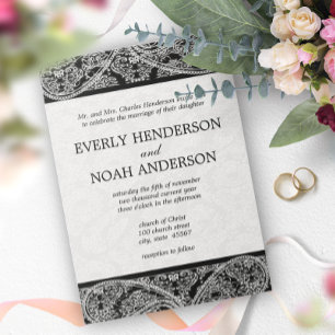 Invitación Bodas Vintage Paisley Negro Damask
