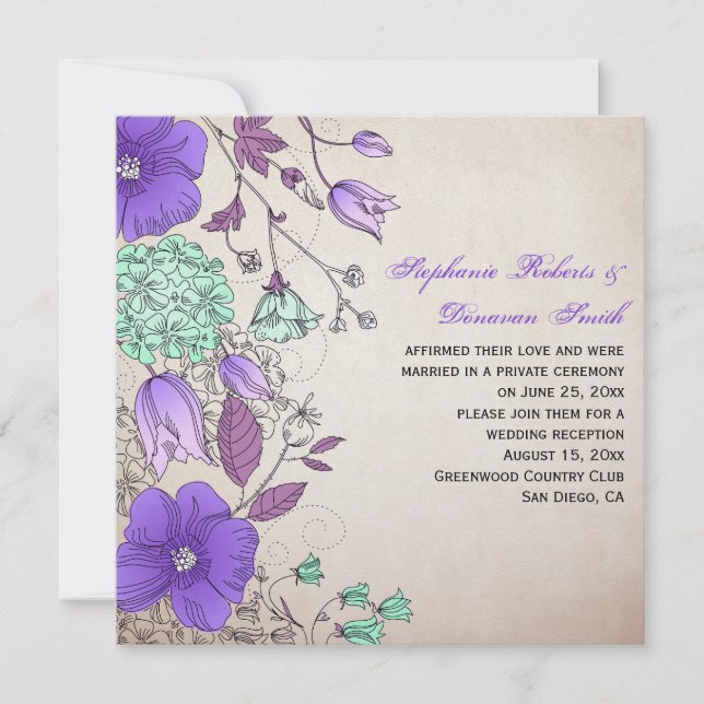 Invitación Bodas Vintage Purple Lavender Mint Wildflowers (Anverso)