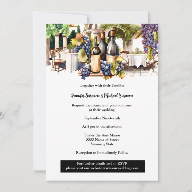 Invitación Bodega al aire libre viñedos acuarela viñas de uva (Anverso)