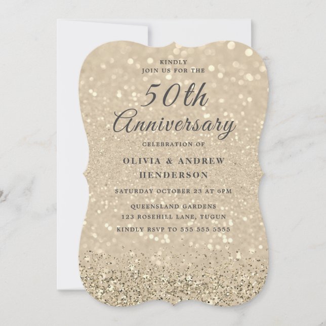 Invitación Bodega de champán de oro 50 años Boda (Anverso)