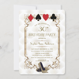Invitación Bodega de oro White Art Deco Casino Vegas Poker Cu