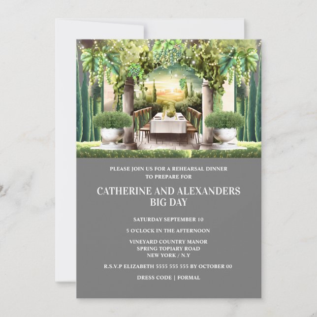 Invitación Bodega de verano cena noche viñas luces de cuerdas (Anverso)