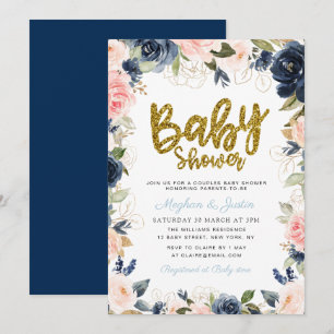 Invitación Bodega dorada marina de parejas floridas ducha beb