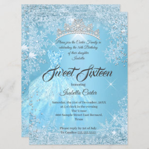 Invitaciones Azul Y Plata De Cenicienta 