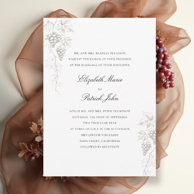 Invitación Bodega Fall Vineyard Moderno Clásico Pearl Wedding (fall vineyard wedding invitation winery grapevine formal modern classic black tie pearl white)