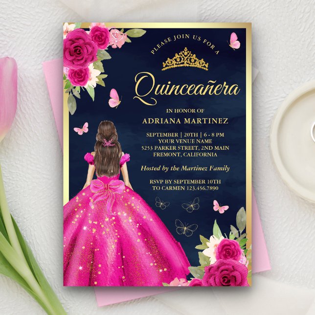 Invitación Bodega floral de alta velocidad dorada Quinceanera (Subido por el creador)