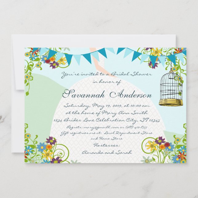 Invitación Bodega Gold Birdcage Bunting Garden Bridal Shower (Anverso)