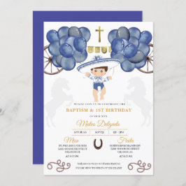 Invitación Bodega mexicana de oro y marina azul