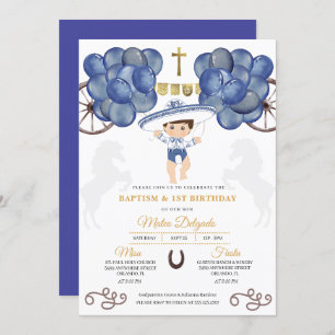 Invitación Bodega mexicana de oro y marina azul