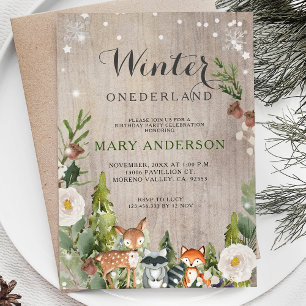 Invitación Bodega Pine Trees Invierno de Onederland cumpleaño