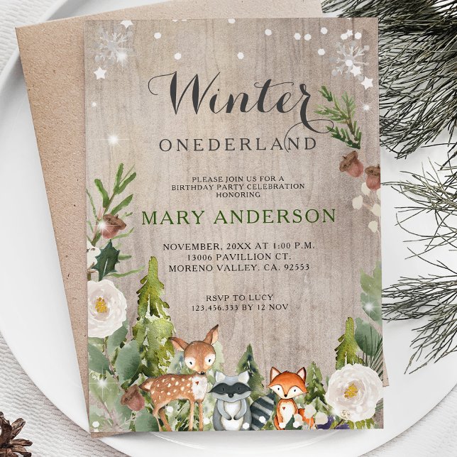 Invitación Bodega Pine Trees Invierno de Onederland cumpleaño (Subido por el creador)